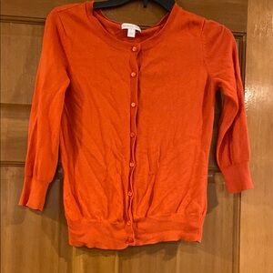 EUC! New York & Company size S, Women's Orange Red 3/4 sleeve Cardigan Sweater!